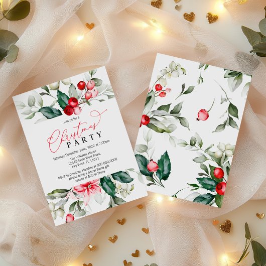 Red Berry & Greenery Christmas Party Invitation 招待状