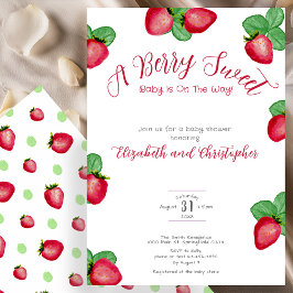 Red Berry Sweet Strawberry Girl Baby Shower 招待状