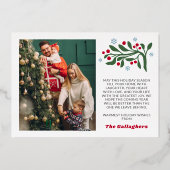 Red Berry Twig Snowflakes Frame Merry Christmas 箔シーズンカード (裏面)