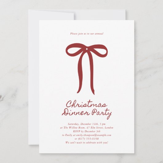 Red Big Bow Christmas Party Invitation 招待状 (正面)