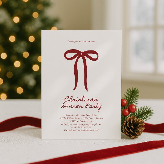 Red Big Bow Christmas Party Invitation 招待状
