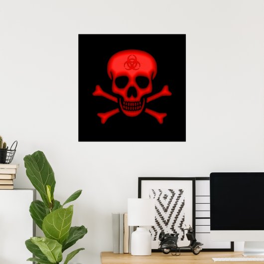 Red Biohazard Skull Poster ポスター (ホームオフィス)