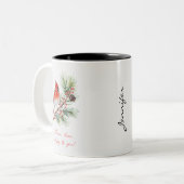 Red Bird Cardinal Christmas Mug ツートーンマグカップ (正面左)