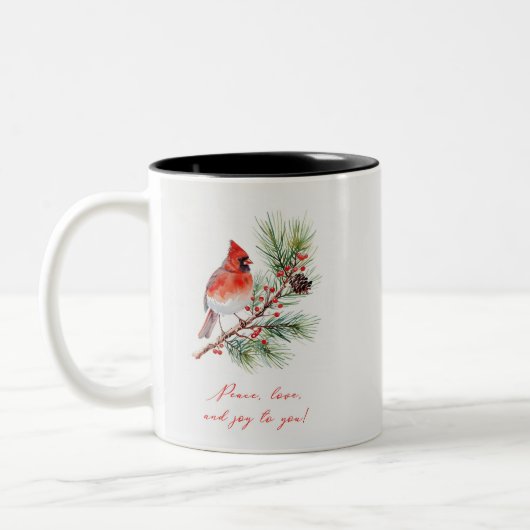 Red Bird Cardinal Christmas Mug ツートーンマグカップ (左)