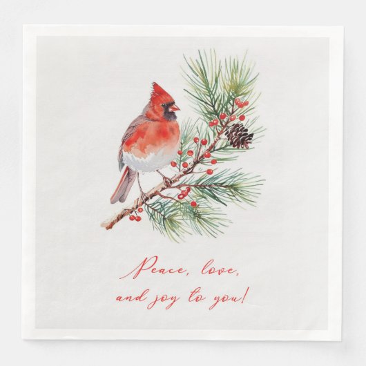 Red Bird Cardinal Christmas Paper Napkin (正面)