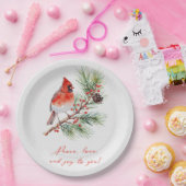 Red Bird Cardinal Christmas Paper Plate ペーパープレート (パーティー)