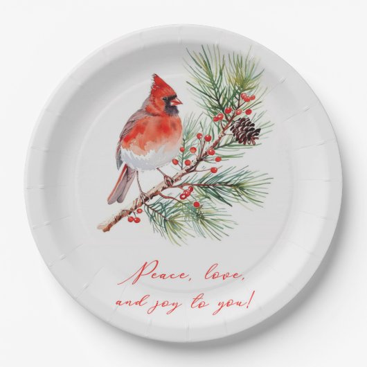 Red Bird Cardinal Christmas Paper Plate ペーパープレート (正面)
