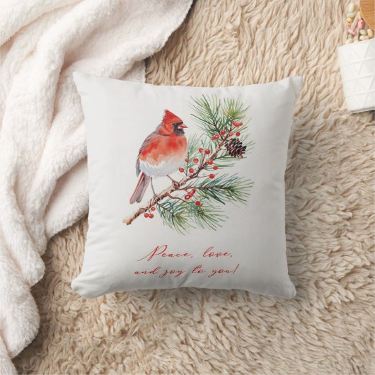 Red Bird Cardinal Christmas Throw Pillow クッション (ブランケット)