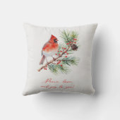 Red Bird Cardinal Christmas Throw Pillow クッション (裏面)