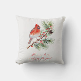 Red Bird Cardinal Christmas Throw Pillow クッション