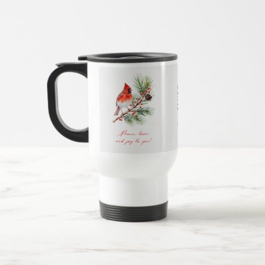 Red Bird Cardinal Christmas Travel Mug トラベルマグ (左)
