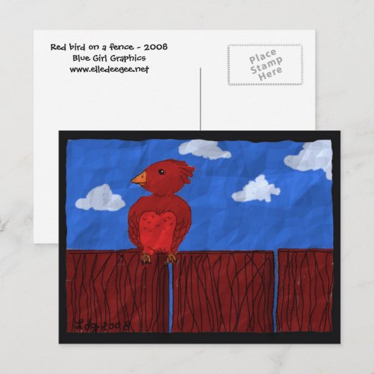 Red Bird on a Fenceはがき ポストカード (正面/裏面)