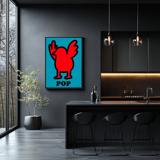 Red Bird Pop Art Poster – Fun Cartoon Animal Desig ポスター