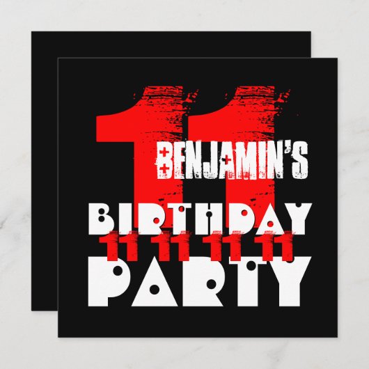 RED BLACK 11th Birthday Party 11歳V02 招待状 (正面/裏面)