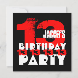 RED BLACK 13th誕生日パーティー13歳V05 招待状