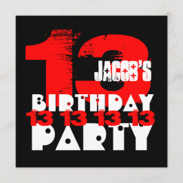 RED BLACK 13th誕生日パーティー13歳V05 招待状