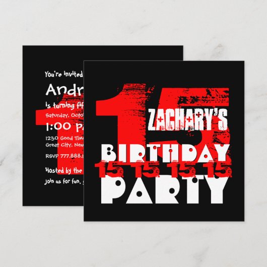 RED BLACK 15th Birthday Party 15歳V07 招待状 (正面/裏面)