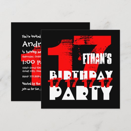 RED BLACK 17th Birthday Party 17歳V09 招待状 (正面/裏面)
