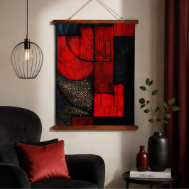 Red Black Abstract Geometric Wood Texture Modern 吊り下げ型タペストリー