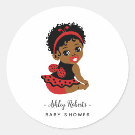 Red Black African American Ladybug Baby Shower ラウンドシール