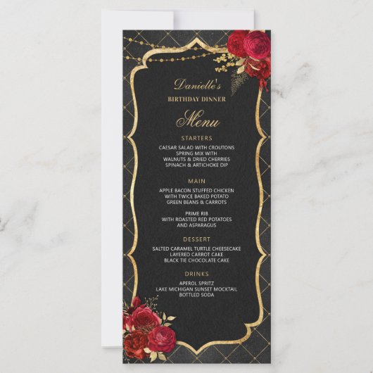 Red Black and Gold Birthday Dinner Menu (正面)