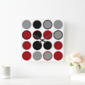 Red, Black and Gray Circles スクエア壁時計 (ホーム)