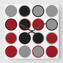 Red, Black and Gray Circles    スクエア壁時計