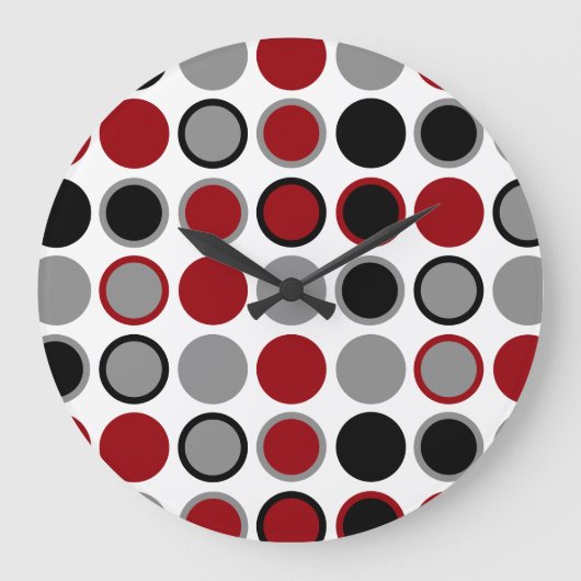 Red, Black and Gray Circles ラージ壁時計 (正面)