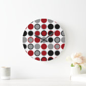 Red, Black and Gray Circles ラージ壁時計 (ホーム)