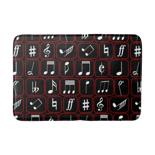 Red Black and White Geometric Music Notes バスマット (正面)
