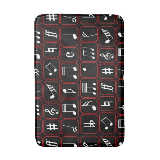 Red Black and White Geometric Music Notes バスマット (正面縦)