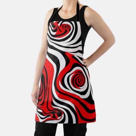 Red, Black and White Wave Pattern エプロン (インサイチュ)