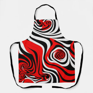 Red, Black and White Wave Pattern エプロン