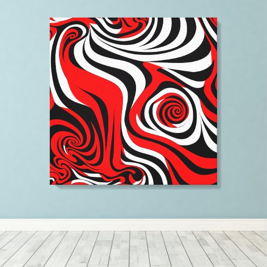 Red, Black and White Wave Pattern キャンバスプリント (インサイチュ (ウッドフロア))