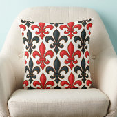 Red Black Baroque Fleur-de-lis Pattern Design  クッション
