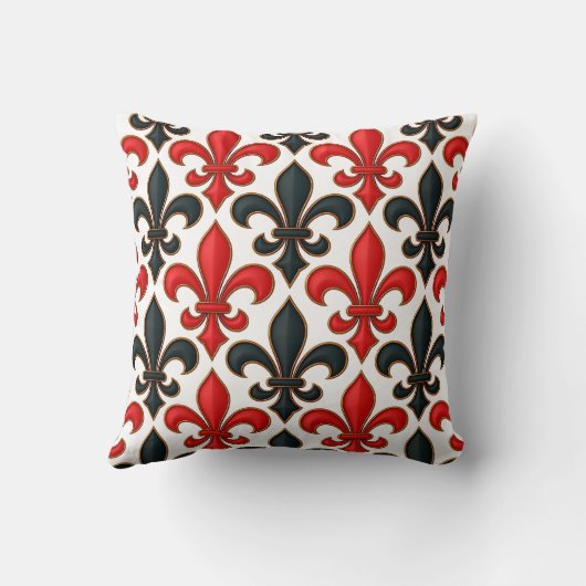 Red Black Baroque Fleur-de-lis Pattern Design  クッション (裏面)
