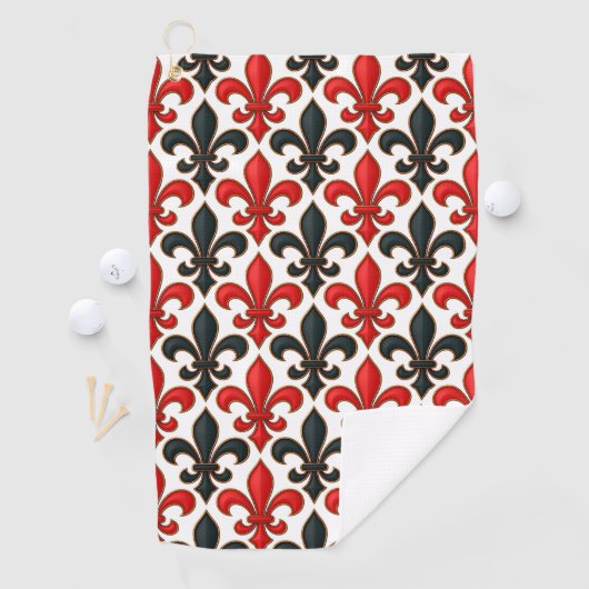 Red Black Baroque Fleur-de-lis Pattern Design  ゴルフタオル (インサイチュ)