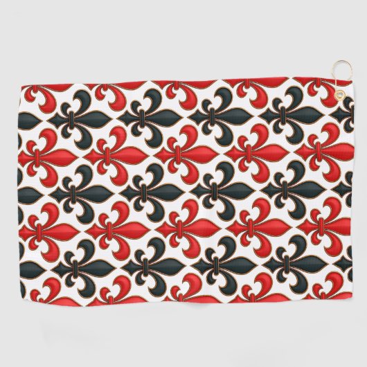 Red Black Baroque Fleur-de-lis Pattern Design  ゴルフタオル (横)