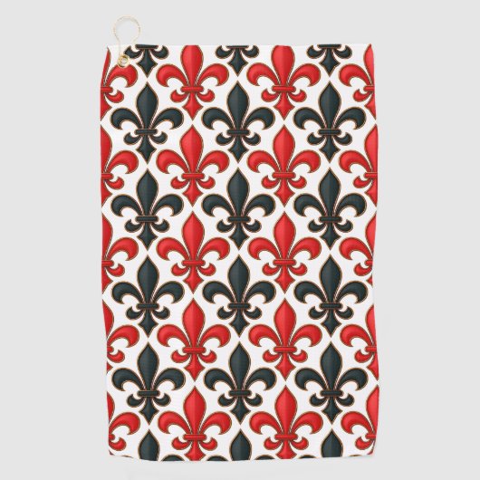 Red Black Baroque Fleur-de-lis Pattern Design  ゴルフタオル (正面)