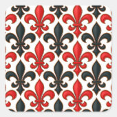 Red Black Baroque Fleur-de-lis Pattern Design スクエアシール (正面)