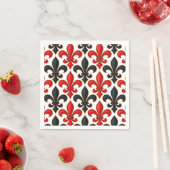 Red Black Baroque Fleur-de-lis Pattern Design スタンダードカクテルナプキン (インサイチュ)