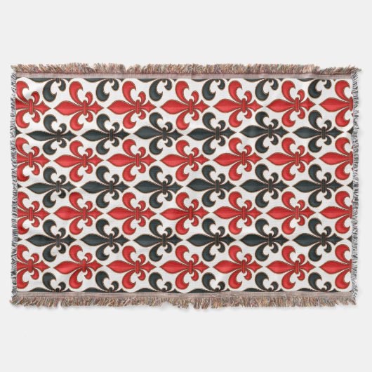 Red Black Baroque Fleur-de-lis Pattern Design  スローブランケット (正面)