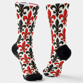 Red Black Baroque Fleur-de-lis Pattern Design  ソックス