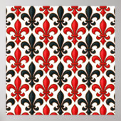Red Black Baroque Fleur-de-lis Pattern Design  ポスター (正面)