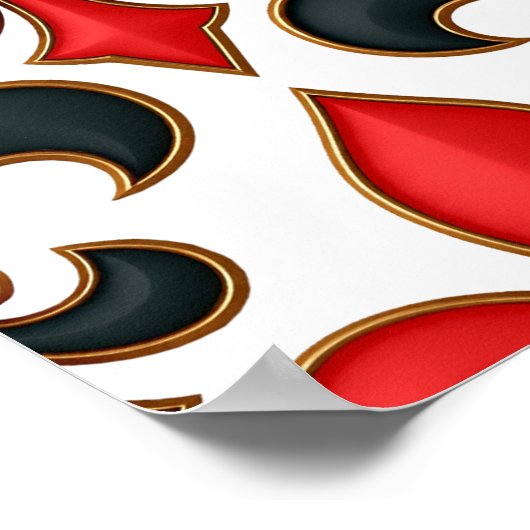 Red Black Baroque Fleur-de-lis Pattern Design  ポスター (角)