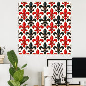 Red Black Baroque Fleur-de-lis Pattern Design  ポスター