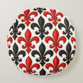 Red Black Baroque Fleur-de-lis Pattern Design  ラウンドクッション (正面)