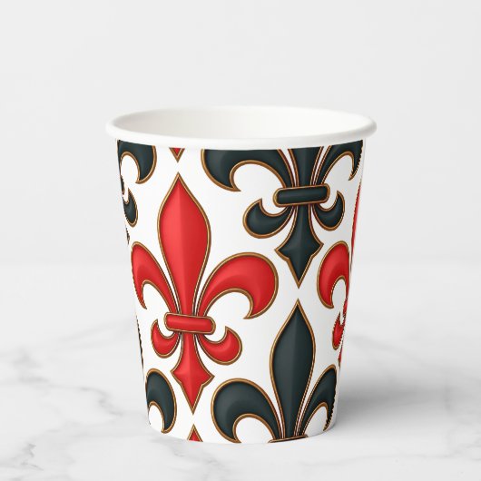 Red Black Baroque Fleur-de-lis Pattern Design  紙コップ (裏面)