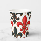 Red Black Baroque Fleur-de-lis Pattern Design  紙コップ (正面)