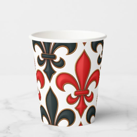 Red Black Baroque Fleur-de-lis Pattern Design  紙コップ (正面)